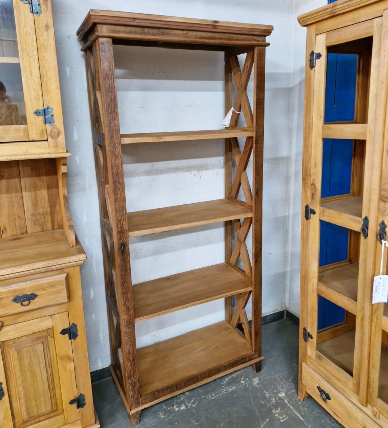 Estante Livreiro sem fundo em madeira maciça - desenho lateral em X