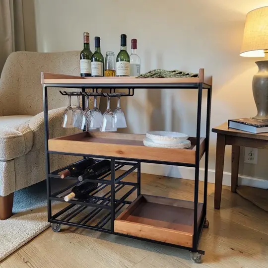 Adega Carrinho industrial madeira e aço