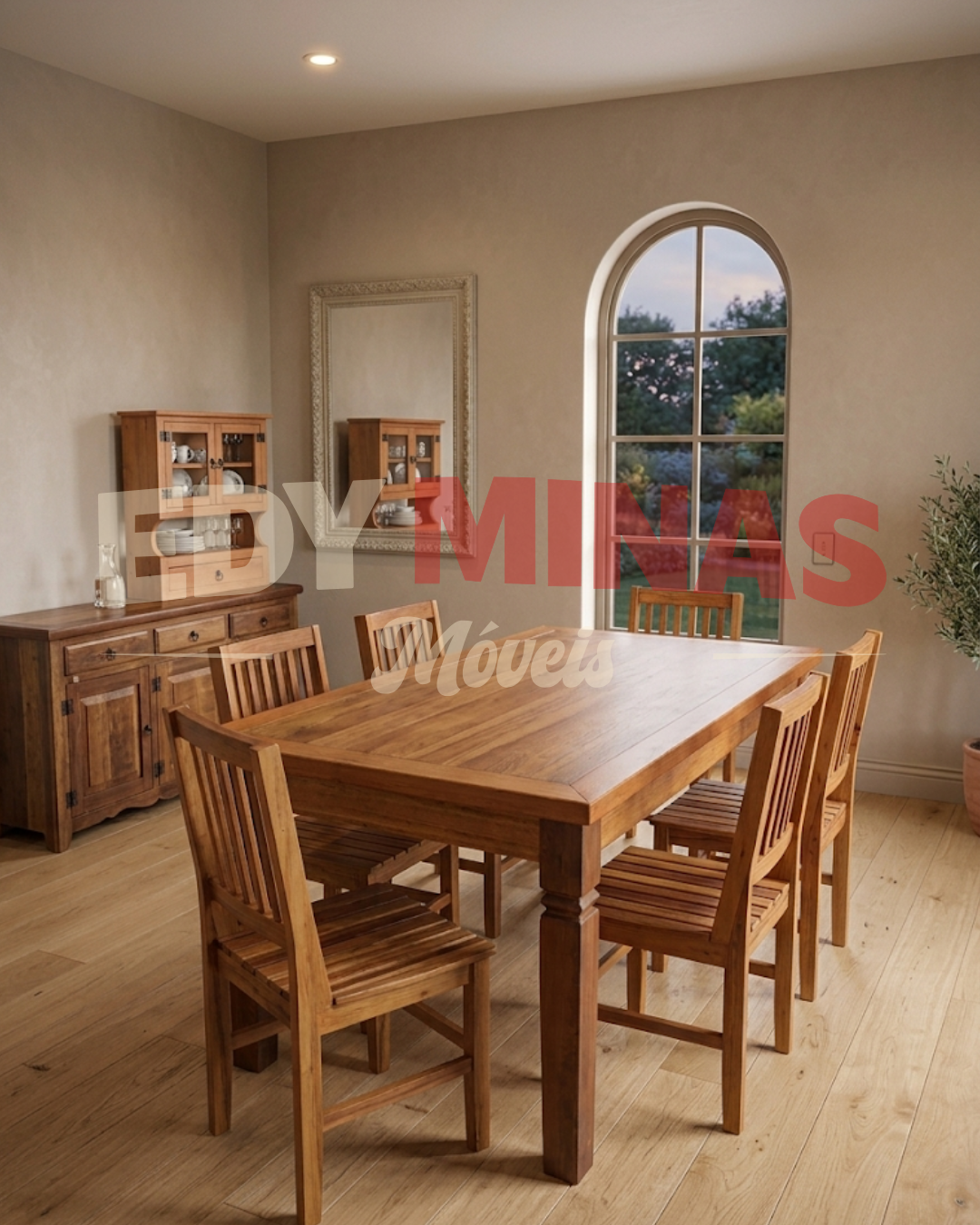 CONJ. MESA DE JANTAR MADEIRA MACIÇA 1,80X0,90M PARQ 6 LUGARES C/ CADEIRA AR