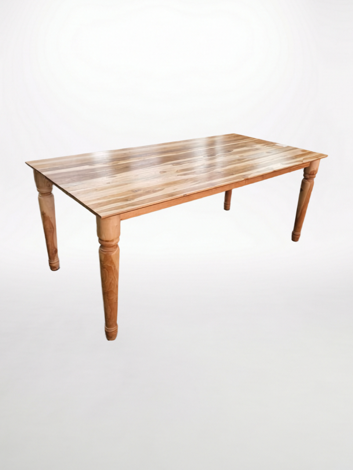 MESA DE JANTAR PÉ TORNEADO 2,00X1,00 EM TECA 8 LUGARES