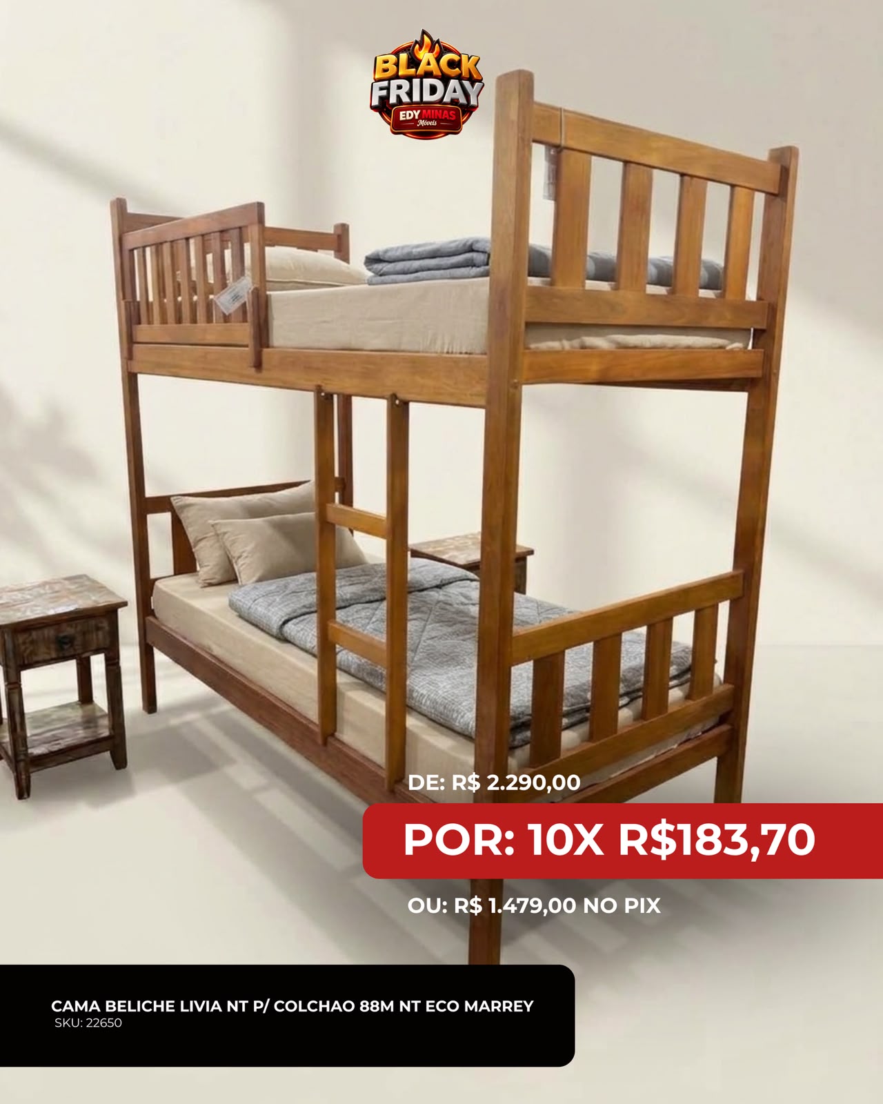 CAMA BELICHE LIVIA NT P/ COLCHAO 88M NT ECO MARREY