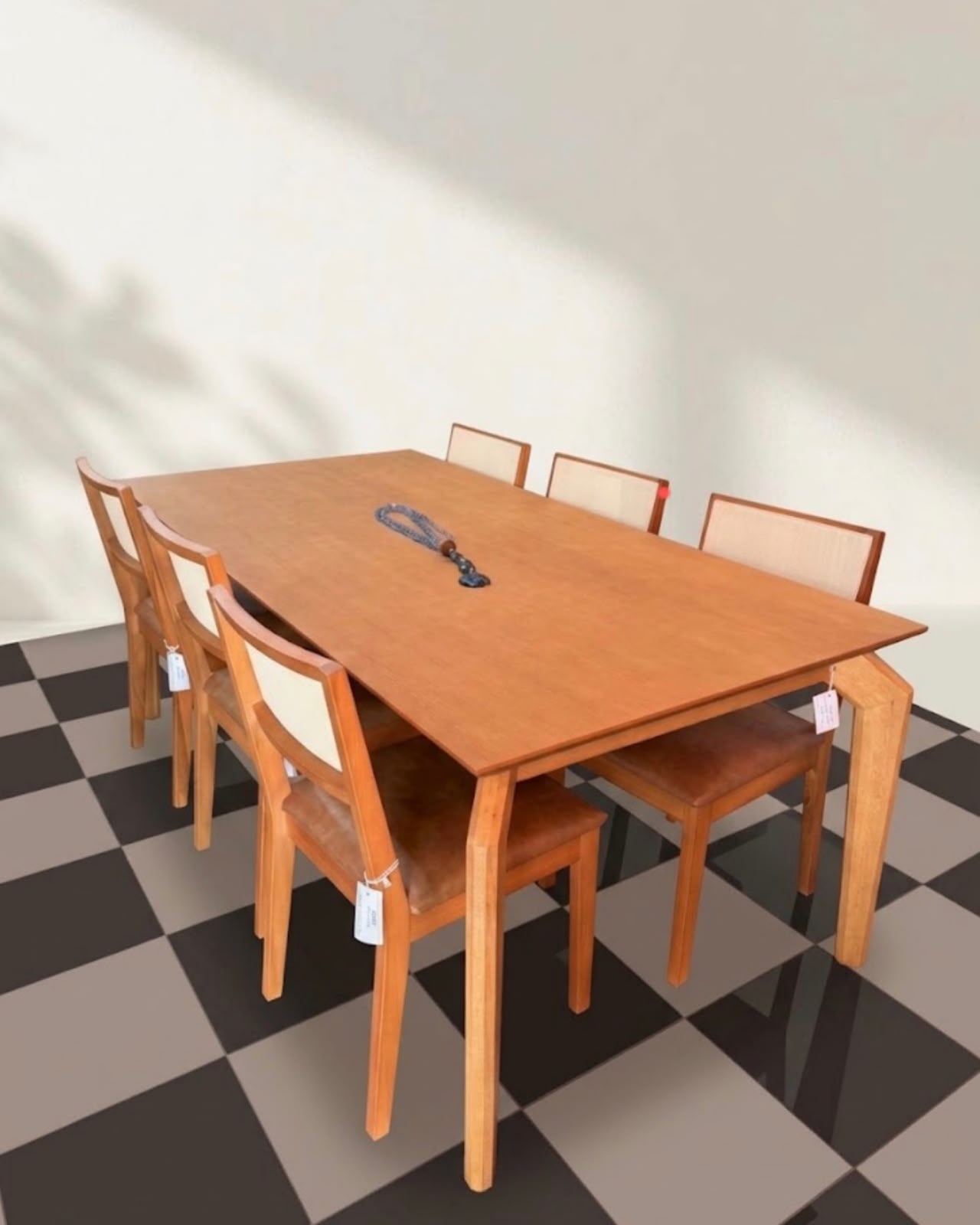 MESA PRINCE 2,00X100 ASTMOV CADEIRA ALICE AMENDOA V76 MARRON SCAPIN 6 CADEIRAS