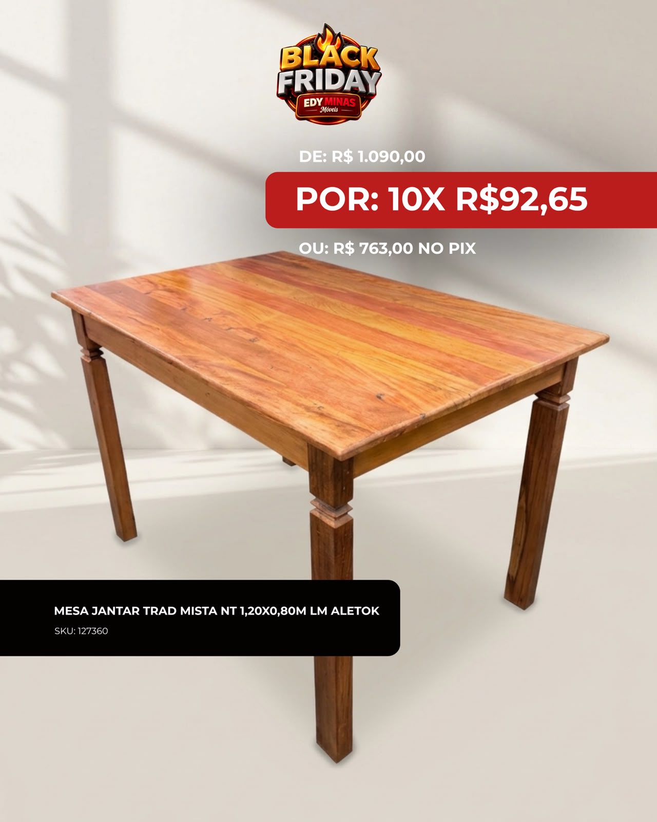 MESA JANTAR TRAD MISTA NT 2,00X0,80M LM ALETOK