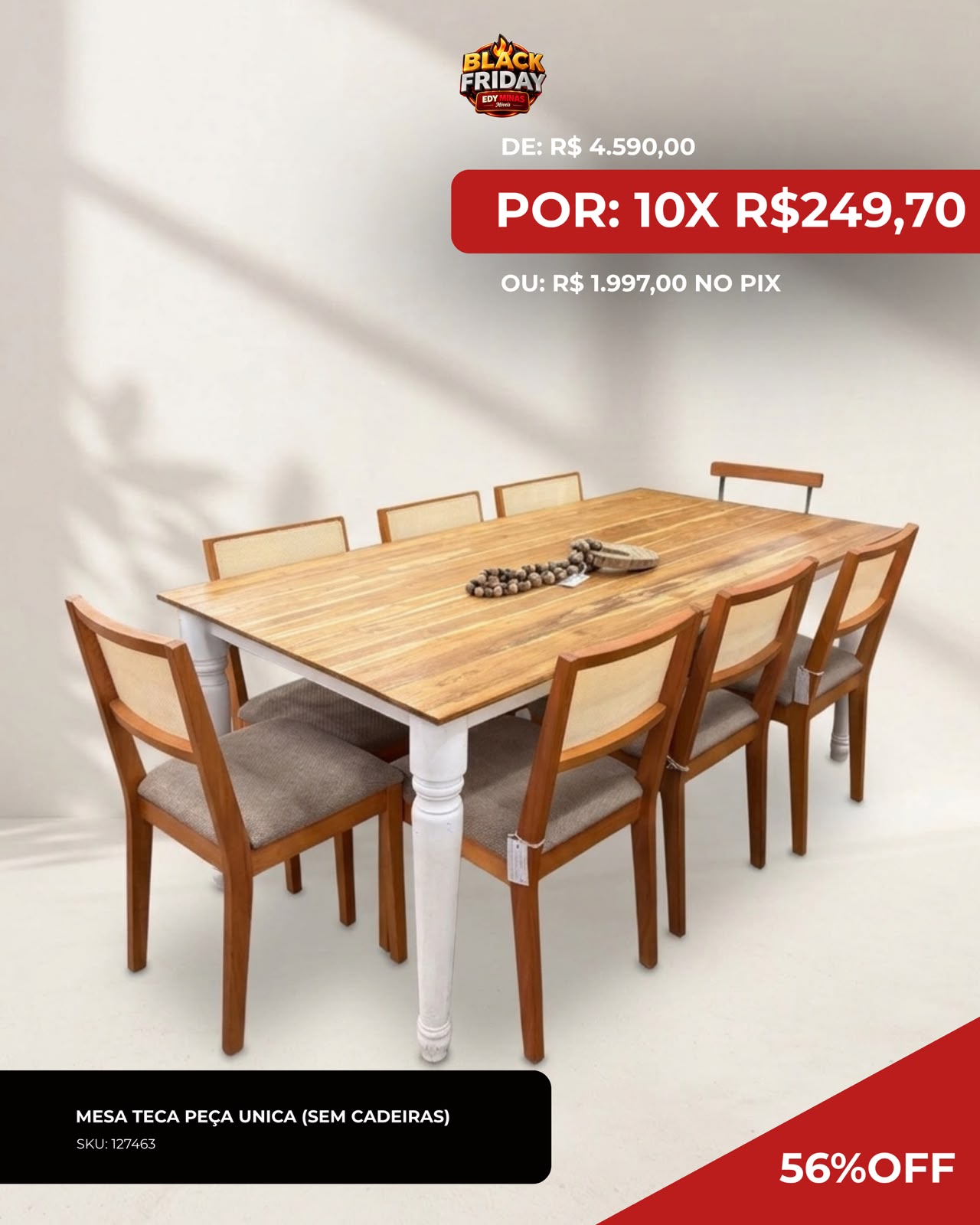 MESA TECA PEÇA UNICA (SOMENTE MESA)