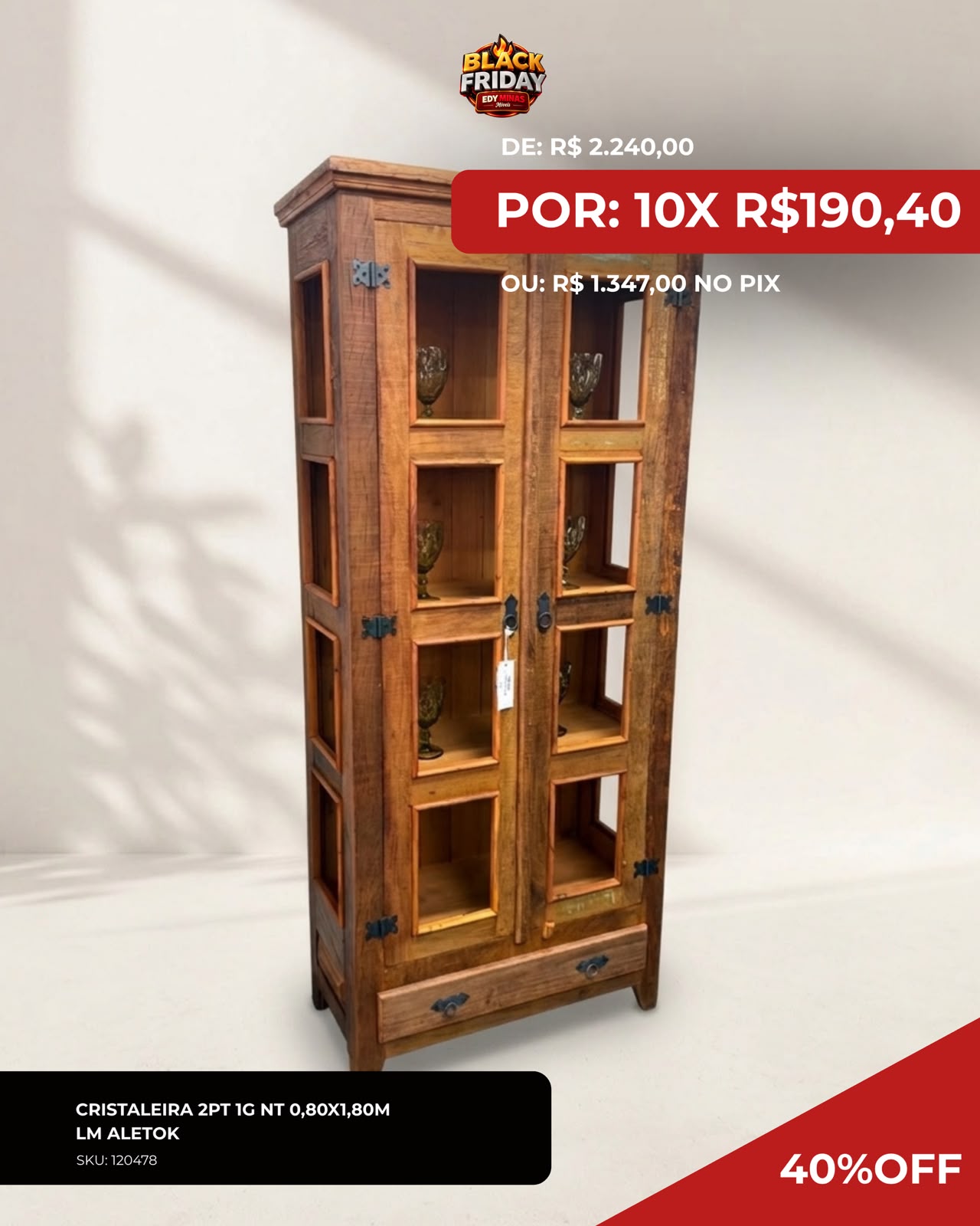 CRISTALEIRA 2PT 1G NT 0,80X1,80M LM ALETOK